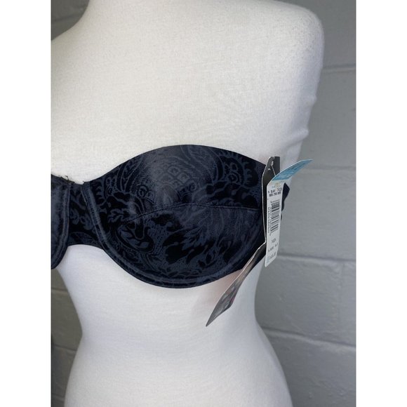 VTG Vanity Fair My Satin Fantasy Second Skin Strapless Bra 34 B Black Underwire‎ - Picture 3 of 11